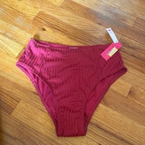 High waisted bikini bottoms-cranberry colored-textured stripes